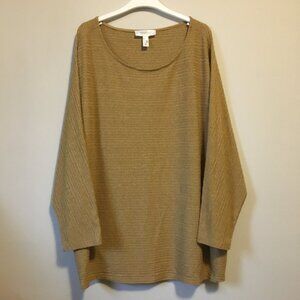 Honey Dijon Mustard Horizontal Ribbed Dolman Sleeve Knit Sweater Top